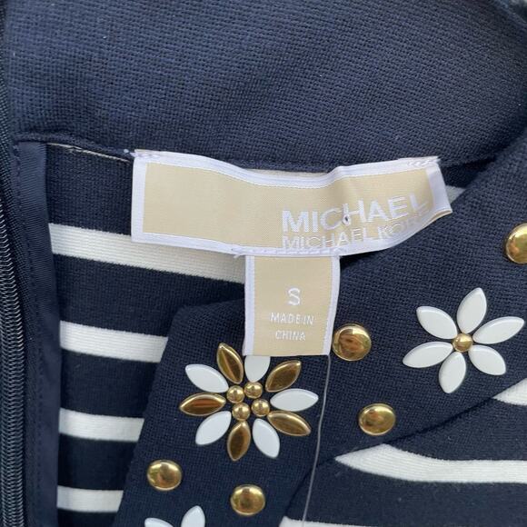 Michael Michael Kors Striped T-Shirt Dress Embellished Floral V-Neck Small NWT - Picture 8 of 9